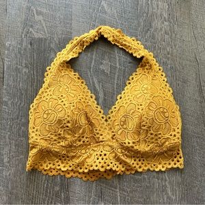 nwot mustard yellow halter neck padded lace bralette size large